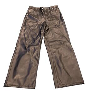 Blank NYC Women's Baxter Cropped Vegan Leather Pants Black 28 Wide Leg High Rise